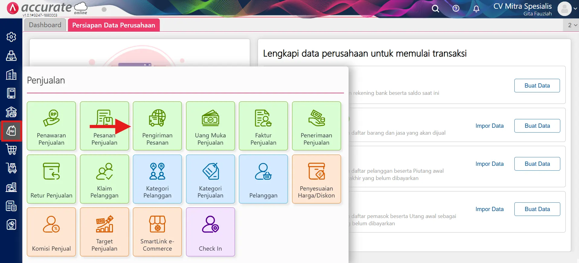catat pengiriman pesanan dari pesanan penjualan